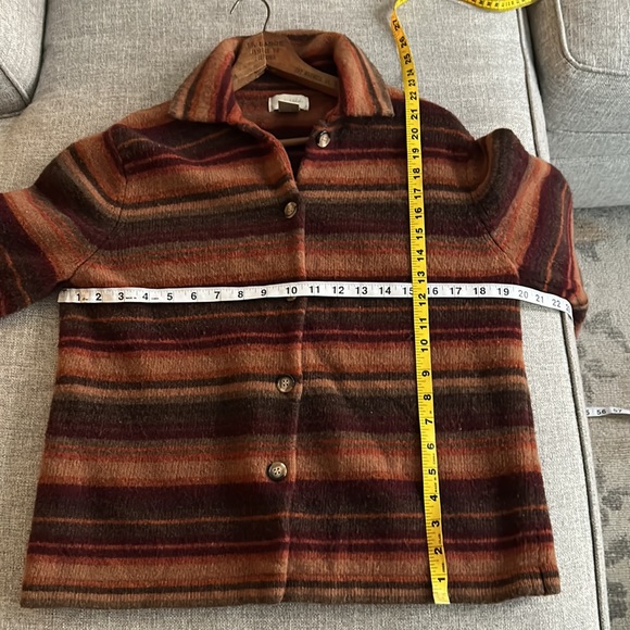 VINTAGE Autumnal Burgundy Orange Lambswool Striped Cardigan - Picture 7 of 8